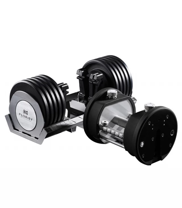 Pair of 100lb black adjustable dumbbells with sturdy handles.