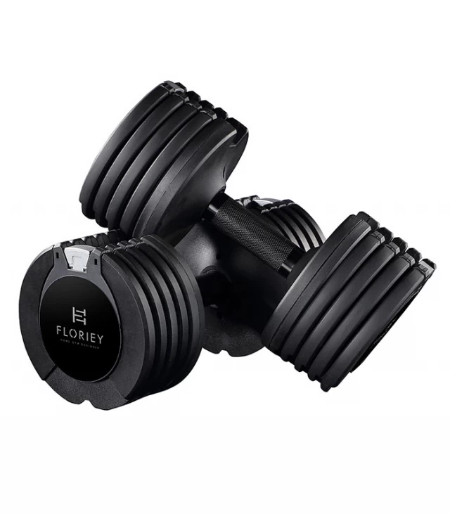 Close-up of 25lb black adjustable dumbbell highlighting its compact design