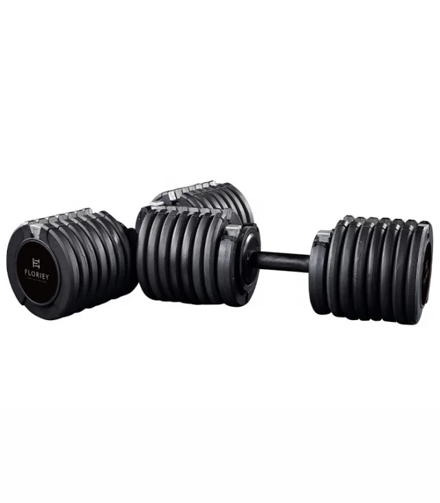 Various angles of the 75lb adjustable dumbbell set with selectable weights by Floriey