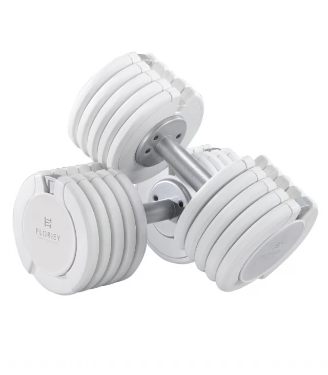 T9 Series adjustable white dumbbells, top view