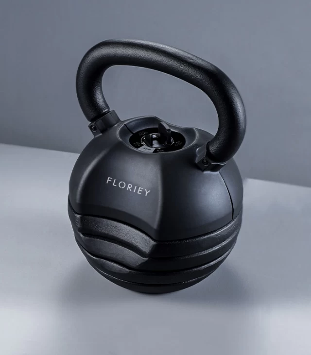 40lb black adjustable kettlebell for home gym, front view.