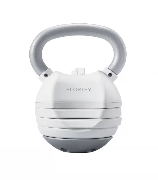 Side view of 30lb white adjustable kettlebell for home gym by Floriey