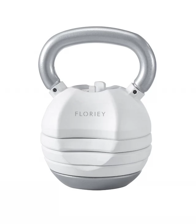 Full view of 40lb white adjustable kettlebell - Floriey