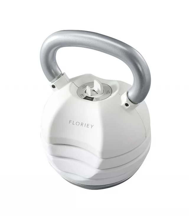 Side angle of 40lb white adjustable kettlebell - Floriey